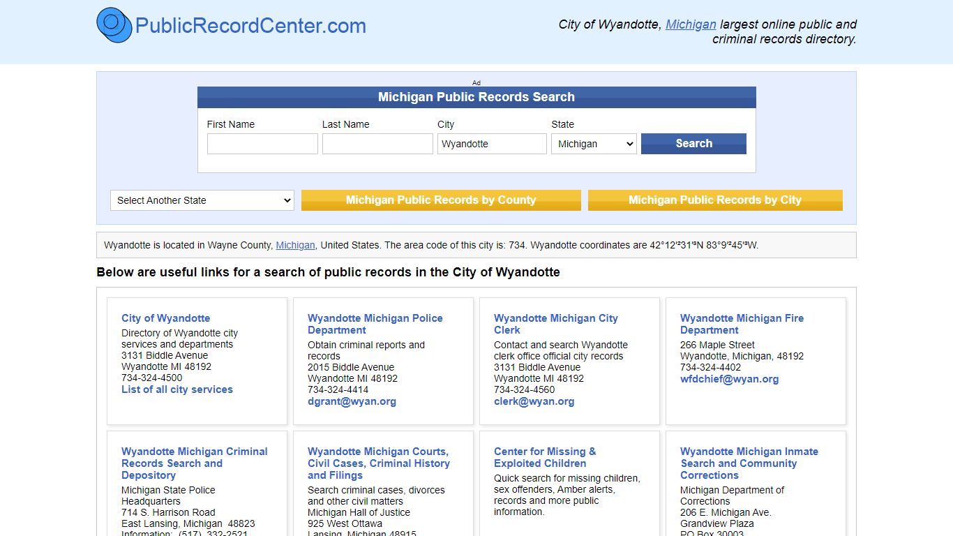 Wyandotte Public Records and Criminal Background Check